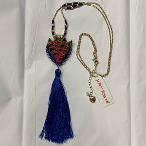 BETSEY JOHNSON Heart & Roses Tassel LONG NECKLACE! Valentine’s Love Lace